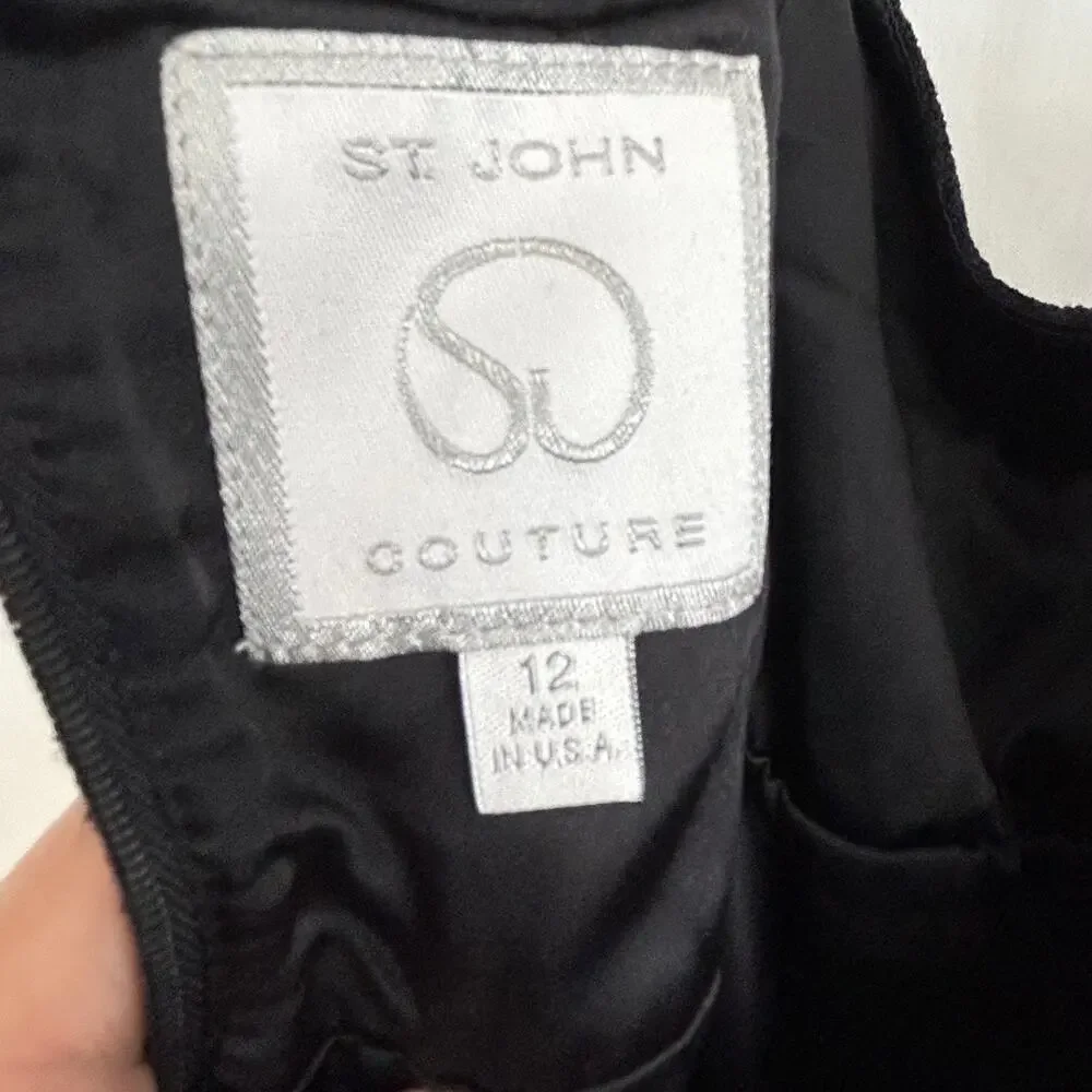 St. John Couture Black Sleeveless Twill Knit Cocktail‎ Dress Women's Size 12 HTF